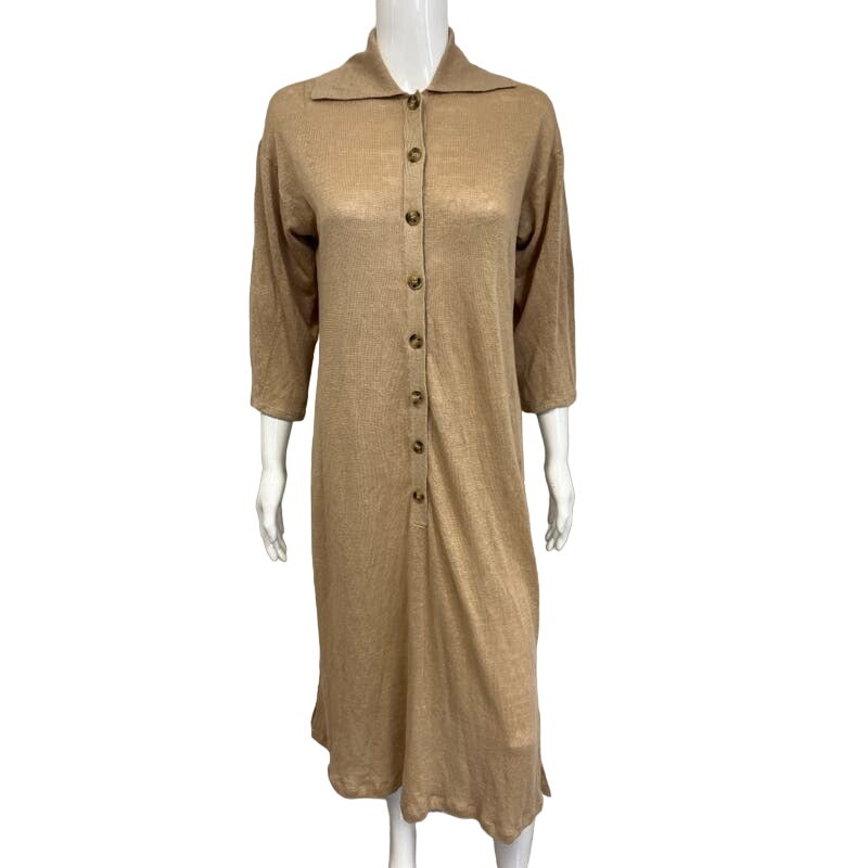 By Marlene Birger Beige 100% Linen Thoni Knit Collared Maxi Dress Xxs